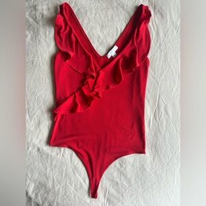 Leith Red Ruffle Bodysuit